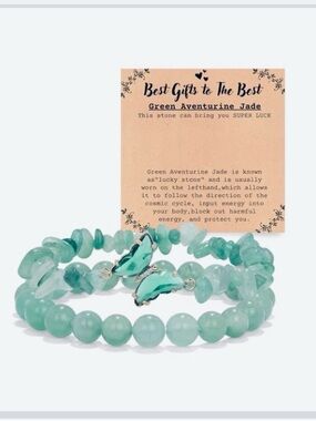 #2337**Green Aventurine Butterfly Beaded Bracelet Set